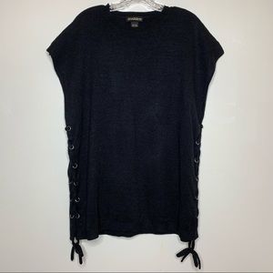 MADDEN NYC Black Sweater Lace Up Poncho Style MD1420, NWT, One Size Fits